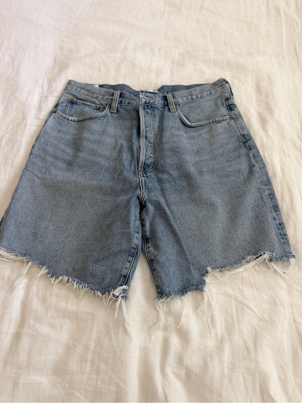 AGOLDE Indra Light Wash Distressed Denim Shorts